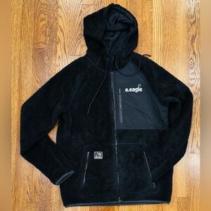 AEO Black on Black Sherpa Fleece FZ Hoodie